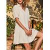 imageDokotoo Casual Dresses for Women Lapel Collared V Neck Mid Sleeved Pleated Summer Dresses for Women 2025 Midi DressesBeige