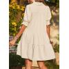 imageDokotoo Casual Dresses for Women Lapel Collared V Neck Mid Sleeved Pleated Summer Dresses for Women 2025 Midi DressesBeige