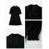 imageDokotoo Casual Dresses for Women Lapel Collared V Neck Mid Sleeved Pleated Summer Dresses for Women 2025 Midi DressesBlack