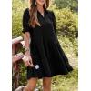 imageDokotoo Casual Dresses for Women Lapel Collared V Neck Mid Sleeved Pleated Summer Dresses for Women 2025 Midi DressesBlack