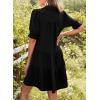 imageDokotoo Casual Dresses for Women Lapel Collared V Neck Mid Sleeved Pleated Summer Dresses for Women 2025 Midi DressesBlack