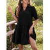 imageDokotoo Casual Dresses for Women Lapel Collared V Neck Mid Sleeved Pleated Summer Dresses for Women 2025 Midi DressesBlack