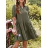 imageDokotoo Casual Dresses for Women Lapel Collared V Neck Mid Sleeved Pleated Summer Dresses for Women 2025 Midi DressesDark Green