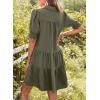 imageDokotoo Casual Dresses for Women Lapel Collared V Neck Mid Sleeved Pleated Summer Dresses for Women 2025 Midi DressesDark Green