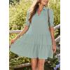 imageDokotoo Casual Dresses for Women Lapel Collared V Neck Mid Sleeved Pleated Summer Dresses for Women 2025 Midi DressesLight Green