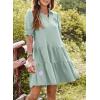 imageDokotoo Casual Dresses for Women Lapel Collared V Neck Mid Sleeved Pleated Summer Dresses for Women 2025 Midi DressesLight Green