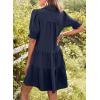 imageDokotoo Casual Dresses for Women Lapel Collared V Neck Mid Sleeved Pleated Summer Dresses for Women 2025 Midi DressesNavy Blue