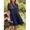 imageDokotoo Casual Dresses for Women Lapel Collared V Neck Mid Sleeved Pleated Summer Dresses for Women 2025 Midi DressesNavy Blue