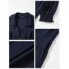 imageDokotoo Casual Dresses for Women Lapel Collared V Neck Mid Sleeved Pleated Summer Dresses for Women 2025 Midi DressesNavy Blue