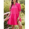imageDokotoo Casual Dresses for Women Lapel Collared V Neck Mid Sleeved Pleated Summer Dresses for Women 2025 Midi DressesRose Red