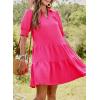 imageDokotoo Casual Dresses for Women Lapel Collared V Neck Mid Sleeved Pleated Summer Dresses for Women 2025 Midi DressesRose Red