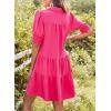 imageDokotoo Casual Dresses for Women Lapel Collared V Neck Mid Sleeved Pleated Summer Dresses for Women 2025 Midi DressesRose Red
