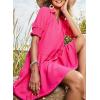 imageDokotoo Casual Dresses for Women Lapel Collared V Neck Mid Sleeved Pleated Summer Dresses for Women 2025 Midi DressesRose Red