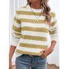 imageDokotoo Sweaters for Women 2025 Crewneck Striped Cute Color Block Fall Winter Knitted Pullover TopsBeige