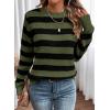 imageDokotoo Sweaters for Women 2025 Crewneck Striped Cute Color Block Fall Winter Knitted Pullover TopsGreen Stripe