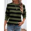 imageDokotoo Sweaters for Women 2025 Crewneck Striped Cute Color Block Fall Winter Knitted Pullover TopsGreen Stripe