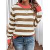 imageDokotoo Sweaters for Women 2025 Crewneck Striped Cute Color Block Fall Winter Knitted Pullover TopsKhaki Stripe