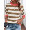 imageDokotoo Sweaters for Women 2025 Crewneck Striped Cute Color Block Fall Winter Knitted Pullover TopsKhaki Stripe