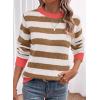 imageDokotoo Sweaters for Women 2025 Crewneck Striped Cute Color Block Fall Winter Knitted Pullover TopsKhaki Stripe