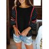 imageDokotoo Womens 2025 Summer Tops Casual Color Block Striped Lightweight Knit Trendy Boho Clothes Pullover SweatersB Black