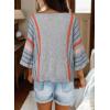 imageDokotoo Womens 2025 Summer Tops Casual Color Block Striped Lightweight Knit Trendy Boho Clothes Pullover SweatersB Gray