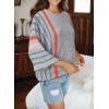 imageDokotoo Womens 2025 Summer Tops Casual Color Block Striped Lightweight Knit Trendy Boho Clothes Pullover SweatersB Gray