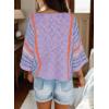 imageDokotoo Womens 2025 Summer Tops Casual Color Block Striped Lightweight Knit Trendy Boho Clothes Pullover SweatersB Purple