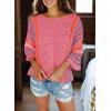 imageDokotoo Womens 2025 Summer Tops Casual Color Block Striped Lightweight Knit Trendy Boho Clothes Pullover SweatersB Rose 2