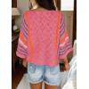 imageDokotoo Womens 2025 Summer Tops Casual Color Block Striped Lightweight Knit Trendy Boho Clothes Pullover SweatersB Rose 2