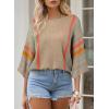 imageDokotoo Womens 2025 Summer Tops Casual Color Block Striped Lightweight Knit Trendy Boho Clothes Pullover SweatersH Beige