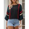 imageDokotoo Womens 2025 Summer Tops Casual Color Block Striped Lightweight Knit Trendy Boho Clothes Pullover SweatersH Black