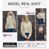 imageDokotoo Womens 2025 Winter Fall Solid Turtleneck High Neck Balloon Long Sleeve Sweaters Pullover OuterwearA1 Beige