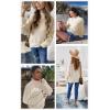 imageDokotoo Womens 2025 Winter Fall Solid Turtleneck High Neck Balloon Long Sleeve Sweaters Pullover OuterwearB Beige