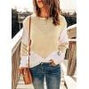 imageDokotoo Womens Crochet Crewneck Long Sleeve Pullovers Color Block Tunic Ribbed Sweaters Jumper TopsApricot