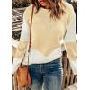imageDokotoo Womens Crochet Crewneck Long Sleeve Pullovers Color Block Tunic Ribbed Sweaters Jumper TopsApricot