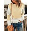 imageDokotoo Womens Crochet Crewneck Long Sleeve Pullovers Color Block Tunic Ribbed Sweaters Jumper TopsApricot