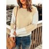 imageDokotoo Womens Crochet Crewneck Long Sleeve Pullovers Color Block Tunic Ribbed Sweaters Jumper TopsApricot