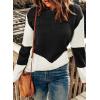 imageDokotoo Womens Crochet Crewneck Long Sleeve Pullovers Color Block Tunic Ribbed Sweaters Jumper TopsBlack
