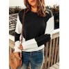 imageDokotoo Womens Crochet Crewneck Long Sleeve Pullovers Color Block Tunic Ribbed Sweaters Jumper TopsBlack