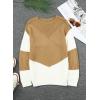 imageDokotoo Womens Crochet Crewneck Long Sleeve Pullovers Color Block Tunic Ribbed Sweaters Jumper TopsBrown