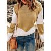 imageDokotoo Womens Crochet Crewneck Long Sleeve Pullovers Color Block Tunic Ribbed Sweaters Jumper TopsBrown