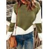 imageDokotoo Womens Crochet Crewneck Long Sleeve Pullovers Color Block Tunic Ribbed Sweaters Jumper TopsGreen