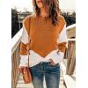 imageDokotoo Womens Crochet Crewneck Long Sleeve Pullovers Color Block Tunic Ribbed Sweaters Jumper TopsOrange