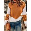 imageDokotoo Womens Crochet Crewneck Long Sleeve Pullovers Color Block Tunic Ribbed Sweaters Jumper TopsOrange