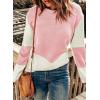 imageDokotoo Womens Crochet Crewneck Long Sleeve Pullovers Color Block Tunic Ribbed Sweaters Jumper TopsPink