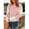 imageDokotoo Womens Crochet Crewneck Long Sleeve Pullovers Color Block Tunic Ribbed Sweaters Jumper TopsPink