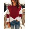 imageDokotoo Womens Crochet Crewneck Long Sleeve Pullovers Color Block Tunic Ribbed Sweaters Jumper TopsRed