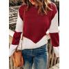 imageDokotoo Womens Crochet Crewneck Long Sleeve Pullovers Color Block Tunic Ribbed Sweaters Jumper TopsRed