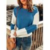 imageDokotoo Womens Crochet Crewneck Long Sleeve Pullovers Color Block Tunic Ribbed Sweaters Jumper TopsSky Blue