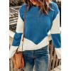 imageDokotoo Womens Crochet Crewneck Long Sleeve Pullovers Color Block Tunic Ribbed Sweaters Jumper TopsSky Blue